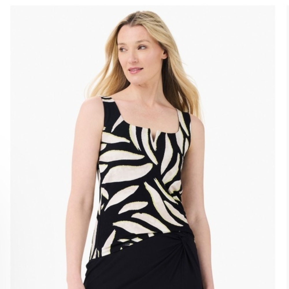 NWT Nic + Zoe Breezy Leaves Split Neck Stretch Tank size large lime green black